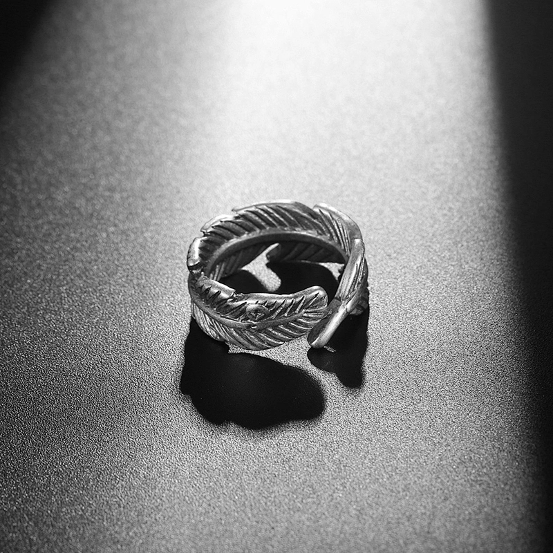 Wholesale And Retail Stainless Steel Antique Silver Men's Hip Hop Punk Gift Party Vintage Feather Ring Women's Jewelry