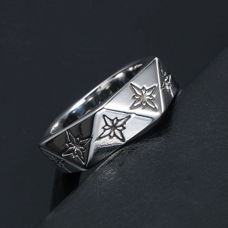 Wholesale And Retail Stainless Steel Silver Men's Hip Hop Punk Gift Party Vintage Geometry Flower Ring Women's Jewelry