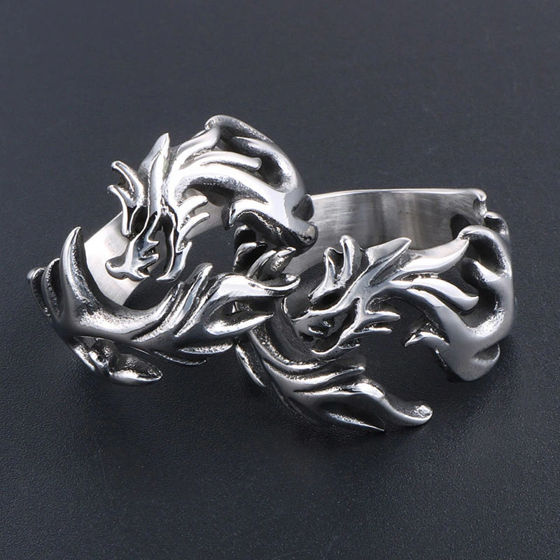 Wholesale And Retail Stainless Steel Antique Silver Men's Hip Hop Punk Gift Party Charm Dragon Rings Jewelry