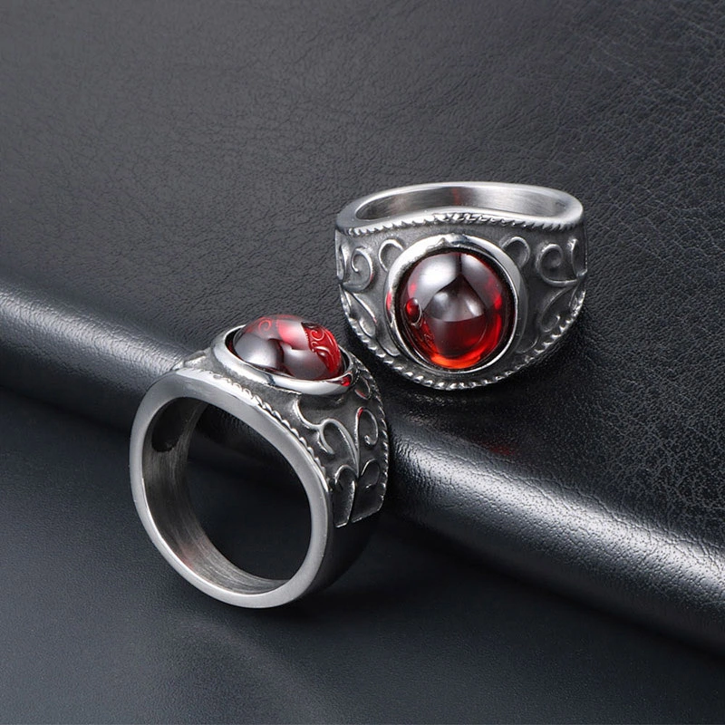 Wholesale And Retail Stainless Steel Antique Silver Men's Hip Hop Punk Gift Party Retro Zircon Rings Women's Gemstone Jewelry