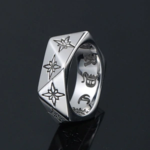 Wholesale And Retail Stainless Steel Silver Men's Hip Hop Punk Gift Party Vintage Geometry Flower Ring Women's Jewelry
