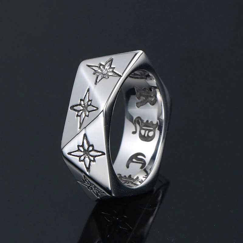 Wholesale And Retail Stainless Steel Silver Men's Hip Hop Punk Gift Party Vintage Geometry Flower Ring Women's Jewelry