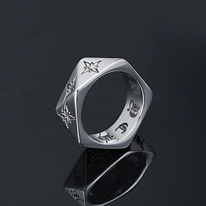 Wholesale And Retail Stainless Steel Silver Men's Hip Hop Punk Gift Party Vintage Geometry Flower Ring Women's Jewelry
