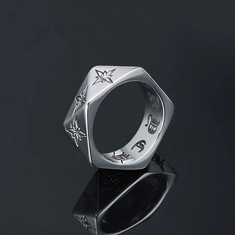 Wholesale And Retail Stainless Steel Silver Men's Hip Hop Punk Gift Party Vintage Geometry Flower Ring Women's Jewelry