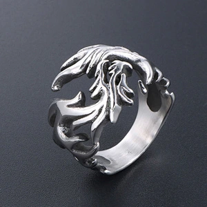 Wholesale And Retail Stainless Steel Antique Silver Men's Hip Hop Punk Gift Party Charm Dragon Rings Jewelry