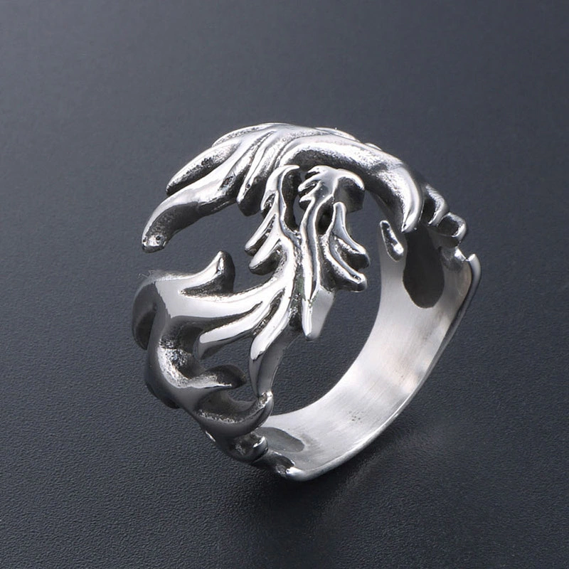 Wholesale And Retail Stainless Steel Antique Silver Men's Hip Hop Punk Gift Party Charm Dragon Rings Jewelry