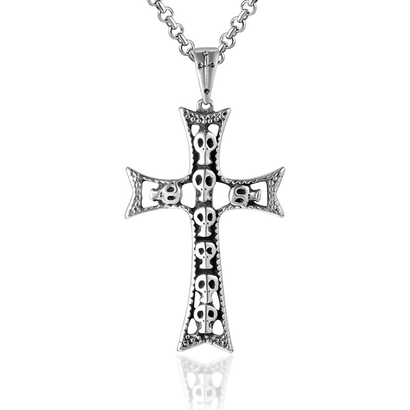 Wholesale And Retail Stainless Steel Antique Silver Womens Hip Hop Punk Gift Party Vintage Cross Skull Pendants&Charms Jewelry