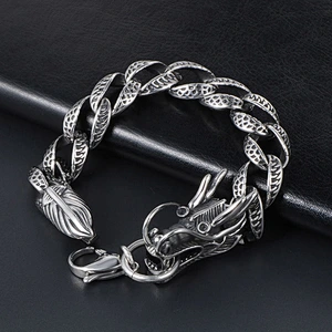 Wholesale And Retail Stainless Steel Antique Silver Men's Hip Hop Punk Gift Party Rough Dragon Chain Bangle Bracelet Jewelry