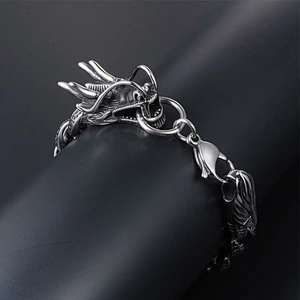 Wholesale And Retail Stainless Steel Antique Silver Men's Hip Hop Punk Gift Party Rough Dragon Chain Bangle Bracelet Jewelry