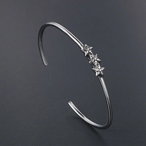 Wholesale And Retail Stainless Steel Antique Silver Womens Hip Hop Punk Gift Party Vintage Open Bangle Flower Bracelet Jewelry