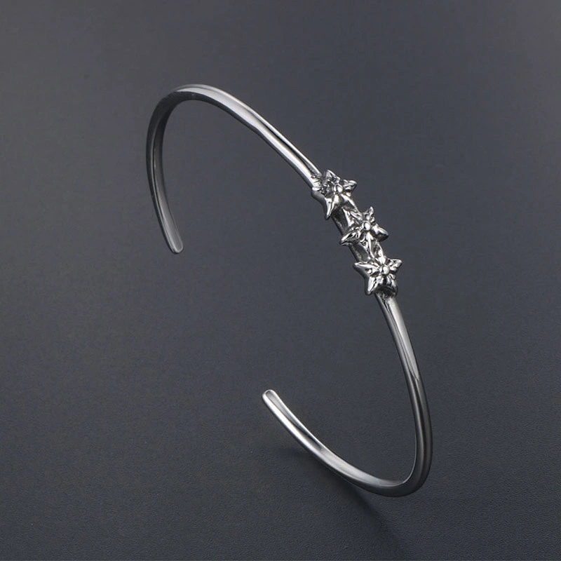 Wholesale And Retail Stainless Steel Antique Silver Womens Hip Hop Punk Gift Party Vintage Open Bangle Flower Bracelet Jewelry