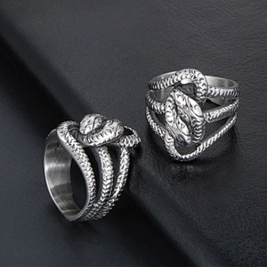 Wholesale And Retail Stainless Steel Antique Silver Men's Hip Hop Punk Gift Party Charm Snake Rings Jewelry