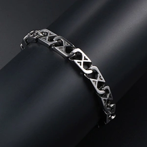 Wholesale And Retail Stainless Steel Antique Silver Men's Hip Hop Punk Gift Party Classic Word X Chain Bangle Bracelet Jewelry