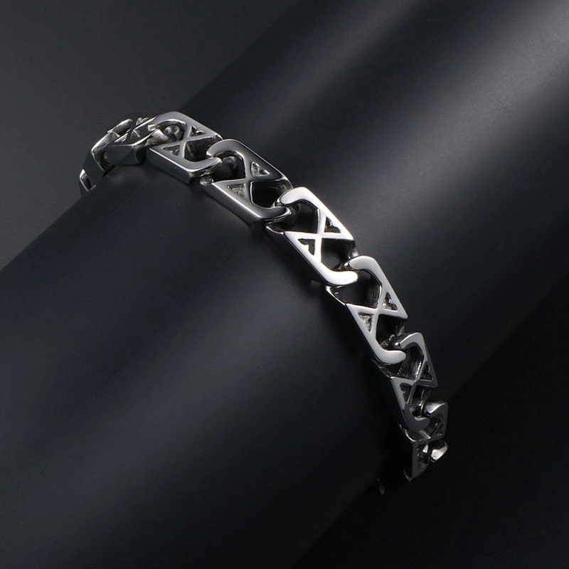 Wholesale And Retail Stainless Steel Antique Silver Men's Hip Hop Punk Gift Party Classic Word X Chain Bangle Bracelet Jewelry