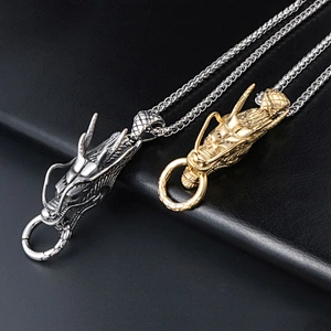 Wholesale And Retail Stainless Steel Antique Silver Womens Hip Hop Punk Gift Party Vintage Dragon Pendants&Charms Jewelry