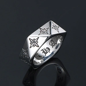 Wholesale And Retail Stainless Steel Silver Men's Hip Hop Punk Gift Party Vintage Geometry Flower Ring Women's Jewelry