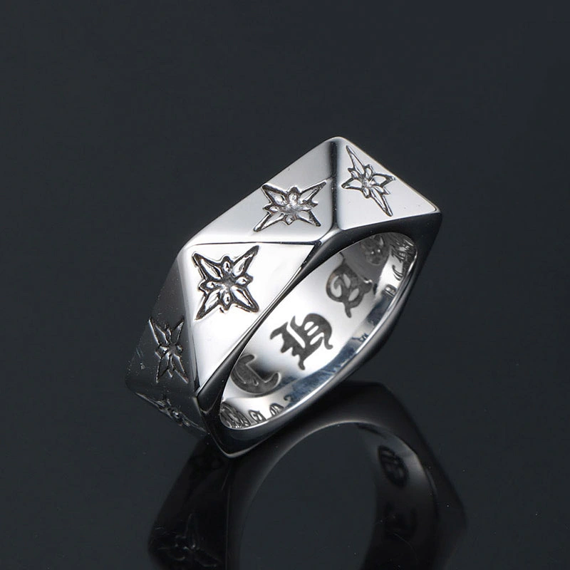 Wholesale And Retail Stainless Steel Silver Men's Hip Hop Punk Gift Party Vintage Geometry Flower Ring Women's Jewelry