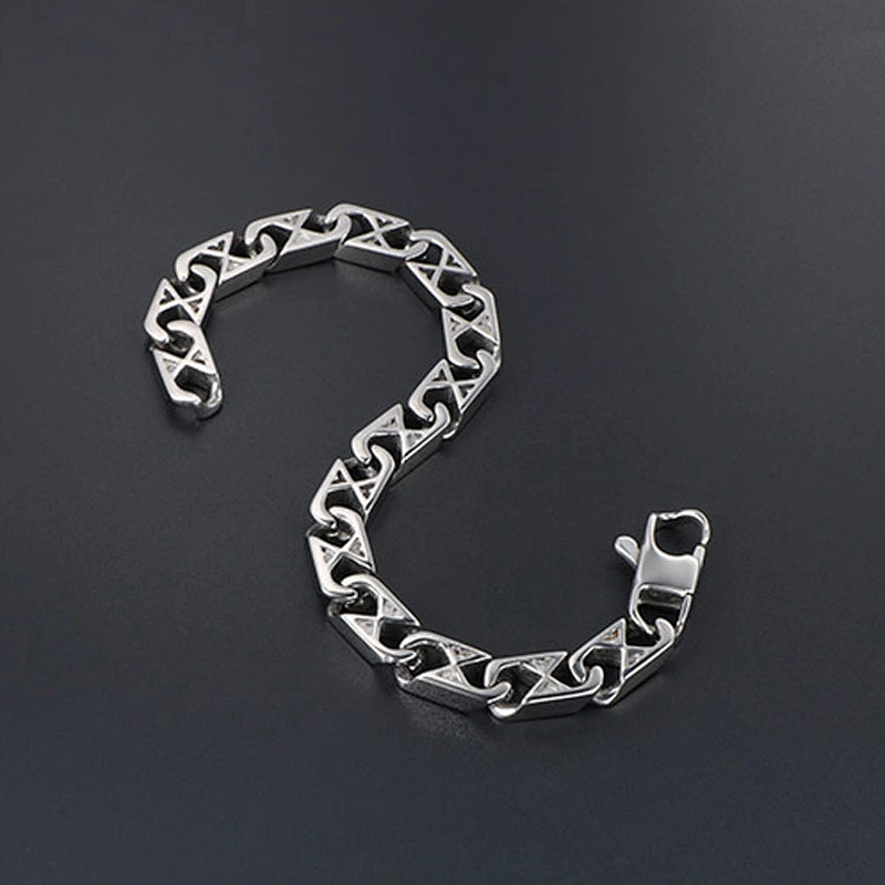 Wholesale And Retail Stainless Steel Antique Silver Men's Hip Hop Punk Gift Party Classic Word X Chain Bangle Bracelet Jewelry