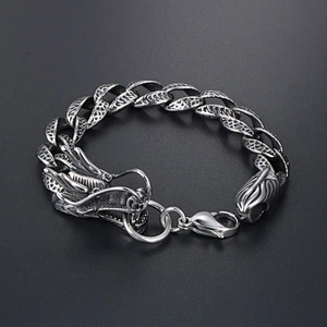 Wholesale And Retail Stainless Steel Antique Silver Men's Hip Hop Punk Gift Party Rough Dragon Chain Bangle Bracelet Jewelry