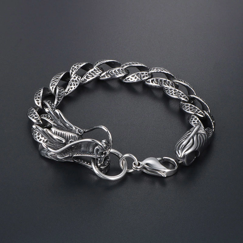 Wholesale And Retail Stainless Steel Antique Silver Men's Hip Hop Punk Gift Party Rough Dragon Chain Bangle Bracelet Jewelry