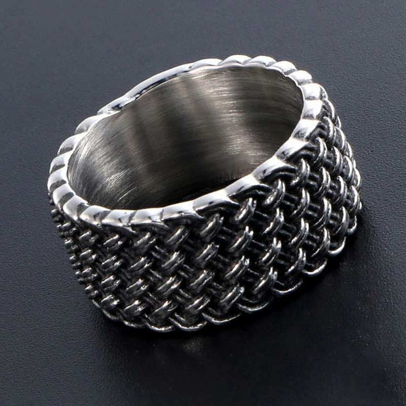 Wholesale And Retail Stainless Steel Silver Gold Men's Hip Hop Punk Gift Party Vintage Weave Ring Women's Jewelry