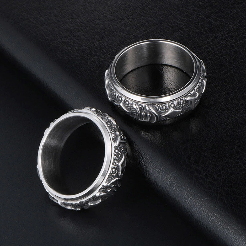 Wholesale And Retail Stainless Steel Antique Silver Men's Hip Hop Punk Gift Party Vintage  Rotateable Ring Women's Jewelry
