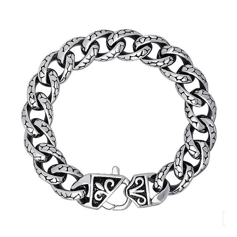 Wholesale And Retail Stainless Steel Antique Silver Men's Hip Hop Punk Gift Charm Scout Flowers Chain Bangle Bracelet Jewelry
