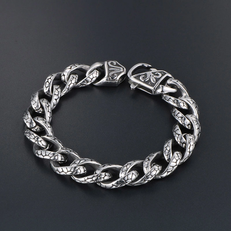 Wholesale And Retail Stainless Steel Antique Silver Men's Hip Hop Punk Gift Charm Scout Flowers Chain Bangle Bracelet Jewelry