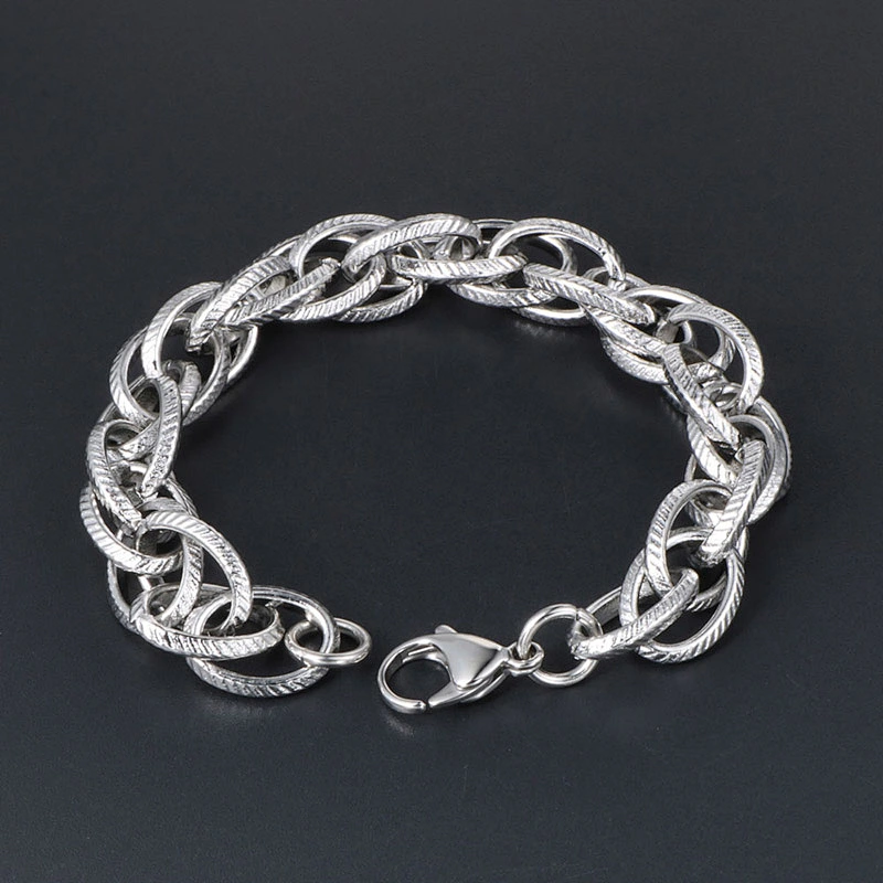 Wholesale And Retail Stainless Steel Antique Silver Men's Hip Hop Punk Gift Fried Dough Twist Chain Bangle Bracelet Jewelry