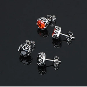 Wholesale And Retail Stainless Steel Antique Silver Womens Hip Hop Punk Gift Party Vintage Gemstone Stud Earrings Jewelry