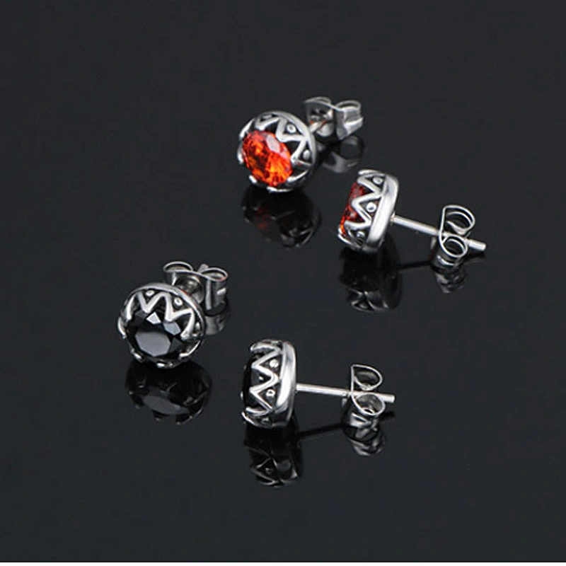 Wholesale And Retail Stainless Steel Antique Silver Womens Hip Hop Punk Gift Party Vintage Gemstone Stud Earrings Jewelry