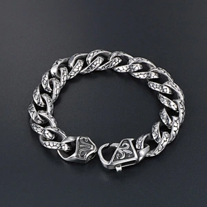 Wholesale And Retail Stainless Steel Antique Silver Men's Hip Hop Punk Gift Charm Scout Flowers Chain Bangle Bracelet Jewelry