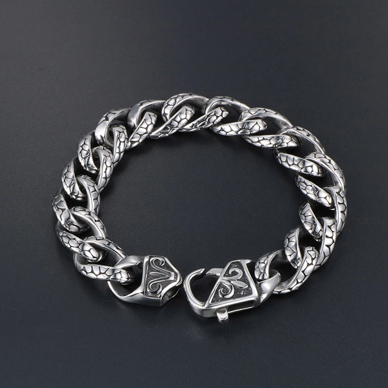 Wholesale And Retail Stainless Steel Antique Silver Men's Hip Hop Punk Gift Charm Scout Flowers Chain Bangle Bracelet Jewelry