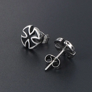Wholesale And Retail Stainless Steel Antique Silver Womens Hip Hop Punk Gift Party Cross Stud Earrings Jewelry
