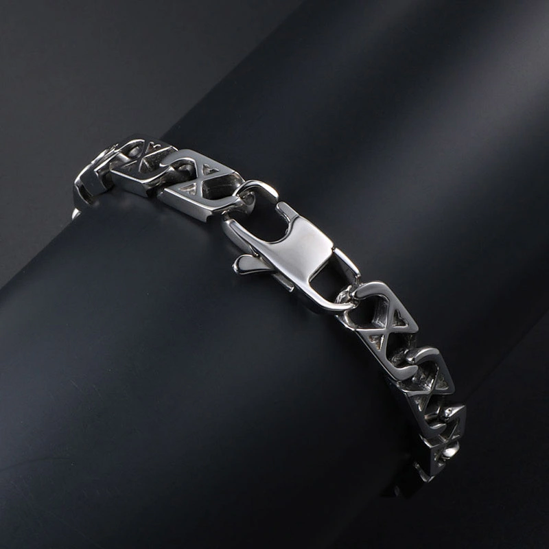 Wholesale And Retail Stainless Steel Antique Silver Men's Hip Hop Punk Gift Party Classic Word X Chain Bangle Bracelet Jewelry