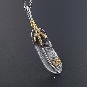 Wholesale And Retail Stainless Steel Antique Silver Womens Hip Hop Punk Gift Vintage Eagle Claw Feather Pendants&Charms Jewelry