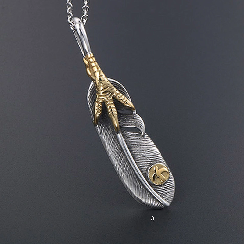 Wholesale And Retail Stainless Steel Antique Silver Womens Hip Hop Punk Gift Vintage Eagle Claw Feather Pendants&Charms Jewelry