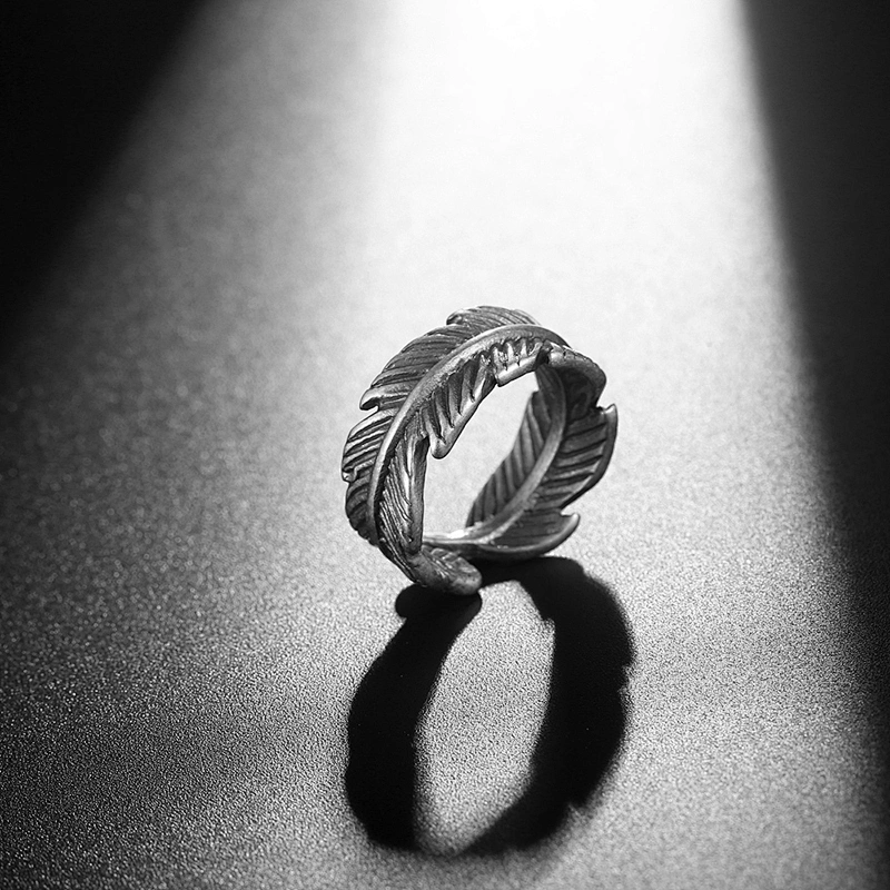 Wholesale And Retail Stainless Steel Antique Silver Men's Hip Hop Punk Gift Party Vintage Feather Ring Women's Jewelry
