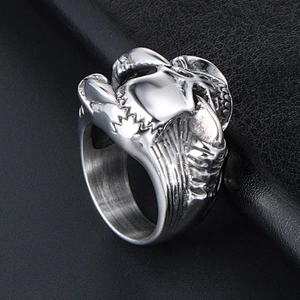 Wholesale And Retail Stainless Steel Antique Silver Men's Hip Hop Punk Gift Party Charm Skull Rings Jewelry