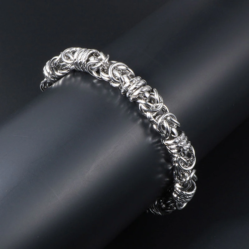 Wholesale And Retail Stainless Steel Antique Silver Men's Hip Hop Punk Gift Fashion weaved Chain Bangle Bracelet Jewelry