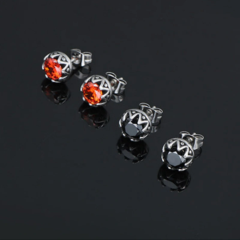 Wholesale And Retail Stainless Steel Antique Silver Womens Hip Hop Punk Gift Party Vintage Gemstone Stud Earrings Jewelry