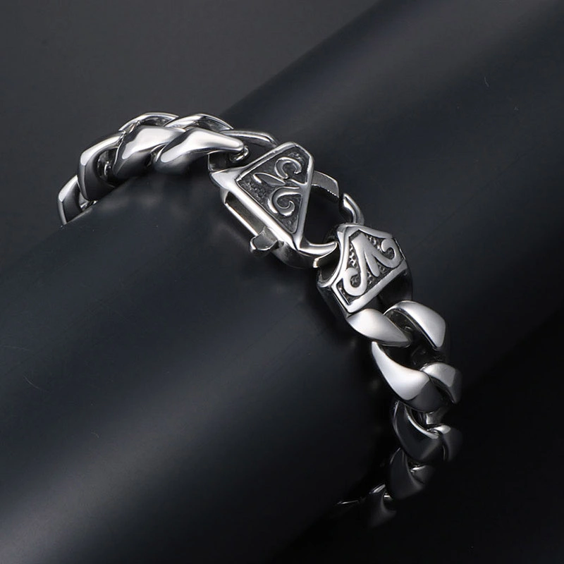 Wholesale And Retail Stainless Steel Antique Silver Men's Hip Hop Punk Gift Party Thick Rough Chain Bangle Bracelet Jewelry
