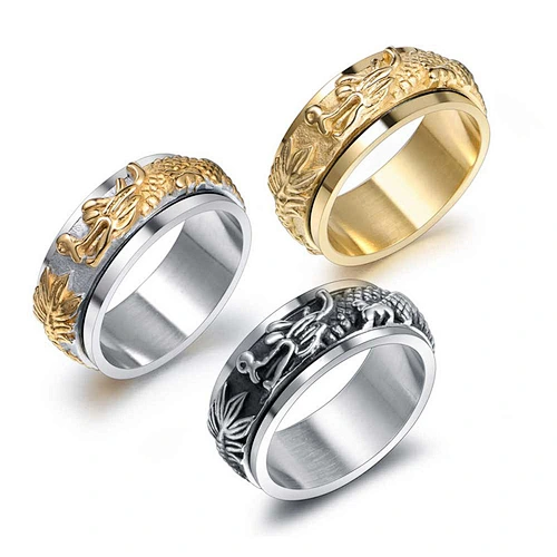 Wholesale And Retail Stainless Steel Antique Silver Men's Hip Hop Punk Gift Party Vintage Rotateable Dragon Ring Women's Jewelry