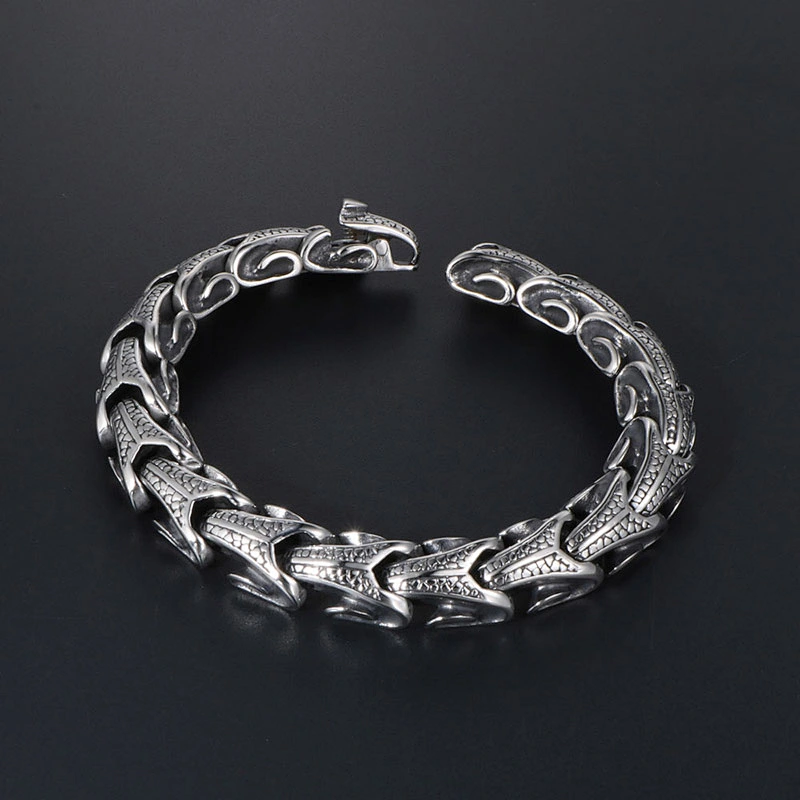 Wholesale And Retail Stainless Steel Antique Silver Men's Hip Hop Punk Gift Scaly Stria Dragon Chain Bangle Bracelet Jewelry