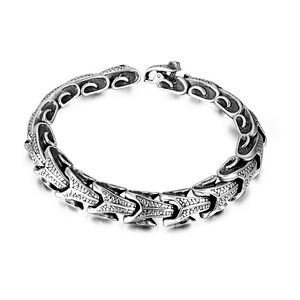 Wholesale And Retail Stainless Steel Antique Silver Men's Hip Hop Punk Gift Scaly Stria Dragon Chain Bangle Bracelet Jewelry