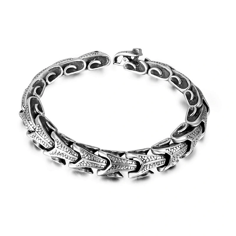 Wholesale And Retail Stainless Steel Antique Silver Men's Hip Hop Punk Gift Scaly Stria Dragon Chain Bangle Bracelet Jewelry