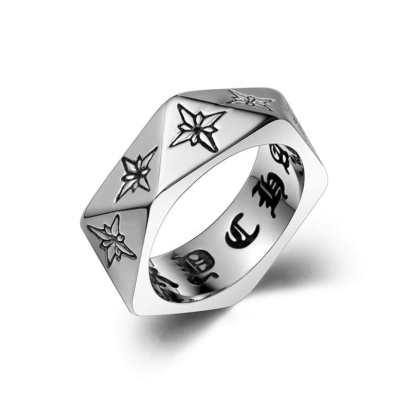 Wholesale And Retail Stainless Steel Silver Men's Hip Hop Punk Gift Party Vintage Geometry Flower Ring Women's Jewelry