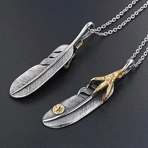 Wholesale And Retail Stainless Steel Antique Silver Womens Hip Hop Punk Gift Vintage Eagle Claw Feather Pendants&Charms Jewelry
