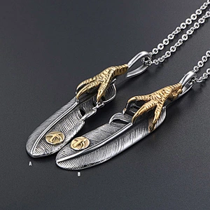 Wholesale And Retail Stainless Steel Antique Silver Womens Hip Hop Punk Gift Vintage Eagle Claw Feather Pendants&Charms Jewelry