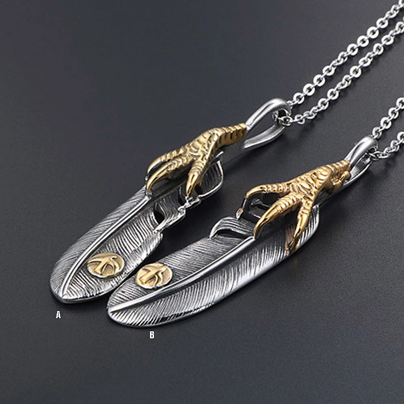 Wholesale And Retail Stainless Steel Antique Silver Womens Hip Hop Punk Gift Vintage Eagle Claw Feather Pendants&Charms Jewelry
